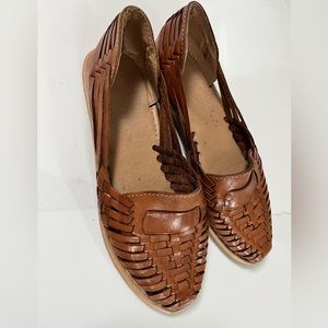 Brown Leather Woven Slip On Shoes
